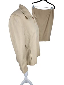 Penta Wms 12p Biege Gold Color 100% Wool Skirt Suit S31 - Picture 1 of 24