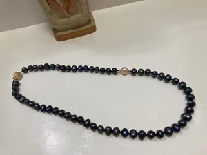 Black Peacock Baroque Pearl 16” Necklace 14k Gold Clasp. - Picture 1 of 6