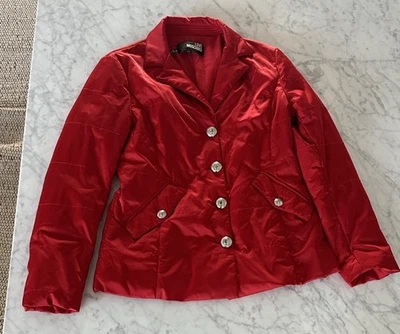 Love Moschino Red Quilted Jacket Blazer Silver Heart Buttons Pockets Size 10 - Image 1 of 4