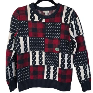 L.L.Bean Women's S Heritage Cotton Fisherman Sweater Crewneck Intarsia Patchwork - Picture 1 of 7