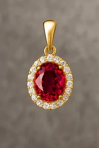 Lab Ruby Halo pendant In Gold Plated 925 Silver 11X9 mm 5 Carat Gemstone - Picture 1 of 5