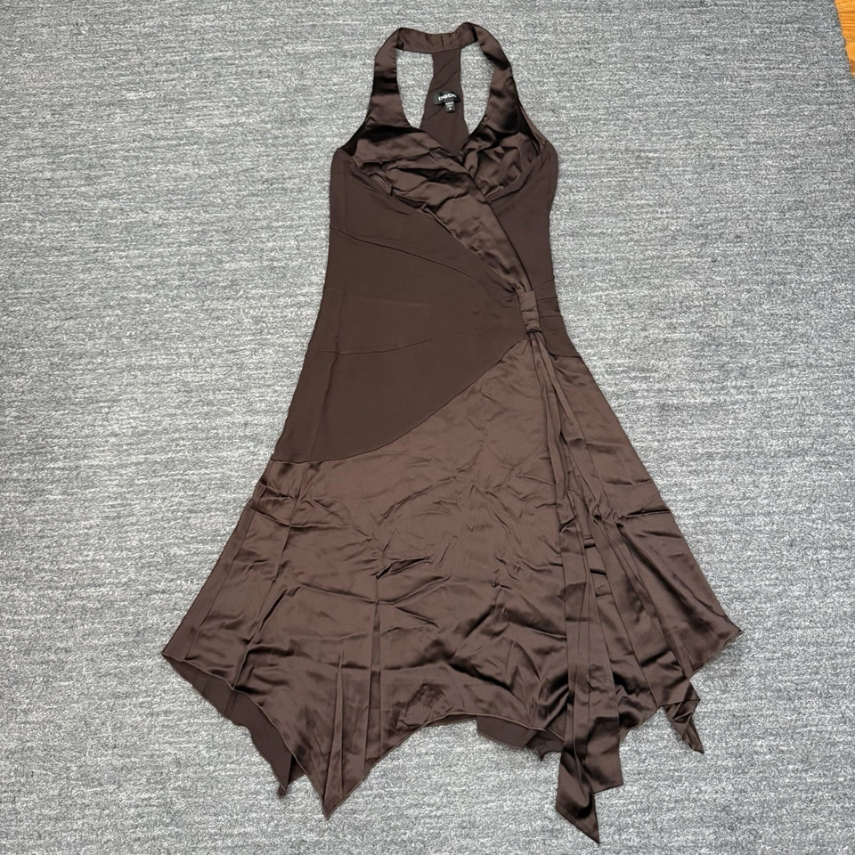 Vestido Bebe Mujer Mediano Marrón Seda Halter Midi Hada Y2K Evento Boda Baile EE. UU. Foto 1 de 4