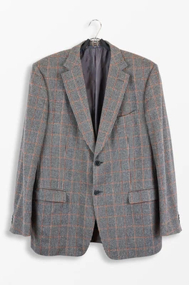 Шерстяной блейзер Zegna Angora серый клетчатый узор куртка 54R сделано в Мексике - Изображение 1 из 4