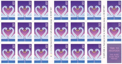U.S. BOOKLET PANE OF 20 SCOTT#3123a 1997 32ct LOVE SWANS MNH P#B3333 - Image 1 of 2