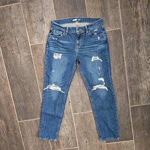 Old Navy Women 2 Jeans Boyfriend Mid Rise Slim Straight Leg Distressed Stretch - Picture 1 of 14
