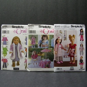 Simplicity 4786 8060 8315 Artesanía 3 Patrones 18" Ropa de Muñeca 12 Trajes FF Sin Cortar - Imagen 1 de 10