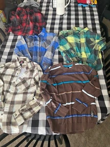 Quiksilver hurley billabong Plaid Flannel Button Shirt Boy Size MEDIUM 12/14 - Picture 1 of 7