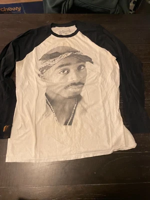 Bravado Mens Shirt Large White Black Sleeves Tupac Shakur Graphic - Image 1 of 4