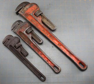 Ridgid 10" 12" 18" Pipe Wrench LOT The Ridge Tool Co. USA Steel set of 3 pcs - Picture 1 of 5