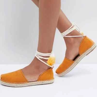 TOMS NWT Suede Katalina Saffron Ankle Wrap Tassel Espadrille Flats Women's 6.5 - Image 1 of 4