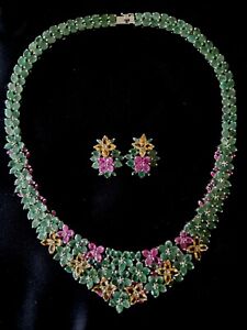 JEWELRY SET Pear Citrine Emerald Ruby 925 Sterling Silver Necklace Earrings 