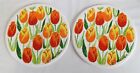 Vintage+Retro+Fred+Press+Round+Ceramic+Tile+Trivet+Lot+Flowers+Tulips
