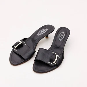 Tod's schwarze Leder Pantoletten Pfennigabsatz Sandalen Größe EU 36 / US 6 - Bild 1 von 5