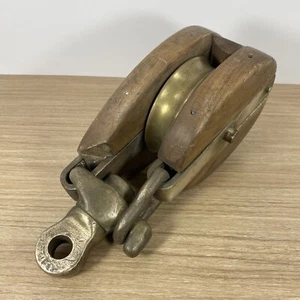 Vintage USN US Navy Ships Single-Block Pulley Brass w/Swivel & Release Lg 14 lbs - Picture 1 of 16