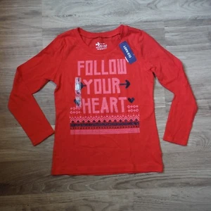 Old Navy Red T-shirt size 5 XS Girls cotton Follow your Heart long sleeve new - Picture 1 of 4