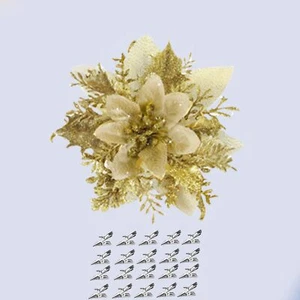 20PCS Christmas Tree Decorations Poinsettias Artificial Flowers Ornaments Xma... - Picture 1 of 6