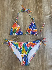Milly Minis Floral Gold Beaded Bikini Girls Swimwear Size 12 - Picture 1 of 5