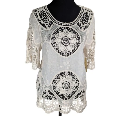 Top Energie Mujer Crochet Talla S 100% Algodón Busto 39"L 25"SL 13" Color Crema Nuevo con Etiquetas Foto 1 de 4