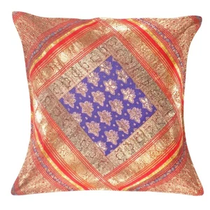 Federa per cuscino quadrata in seta Sari vintage 16" - Foto 1 di 2