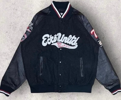 XL Size Stadium Jacket Ecko Leather Switching Street Hip Hop B Series Black - Image 1 of 4