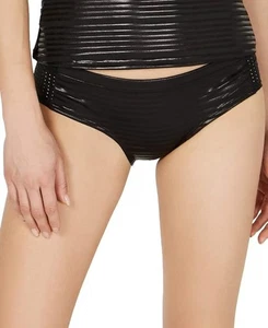 NIKE Logo Women's Shine Wet Stripe Hipster Bikini Bottoms, Black, L - Picture 1 of 4
