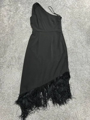 Vestido midi Anthropologie Hutch um ombro feminino pequeno preto bainha assimétrica - Imagem 1 de 4