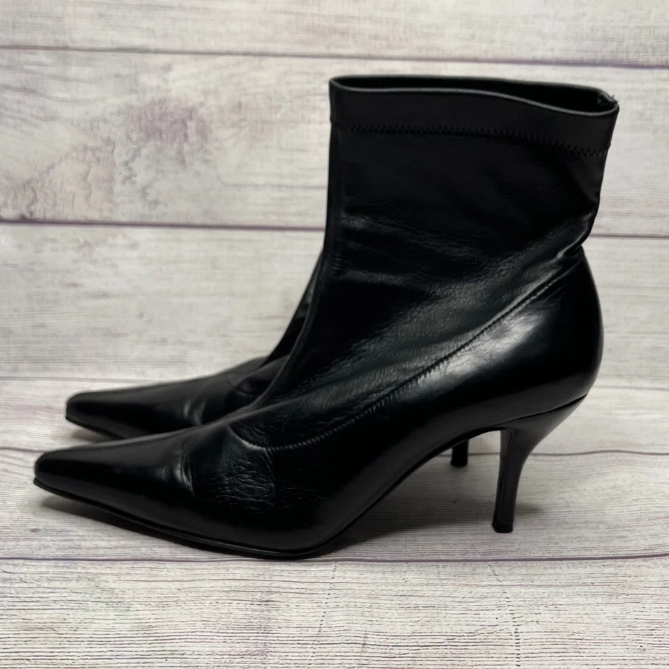 Botines Calcetín Cole Haan Cuero Negro Punta Gatito Tacón Talla 8 Hechos en Italia Foto 1 de 4