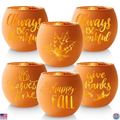 Castiçais WDHODEC Ação de Graças 6 peças laranja abóbora vidro vela votiva - Imagem 1 de 4