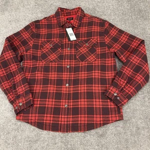 Brixton Bowery Lined Flannel Shirt Jacket Mens Medium Red Plaid Quilted Shacket - Picture 1 of 11