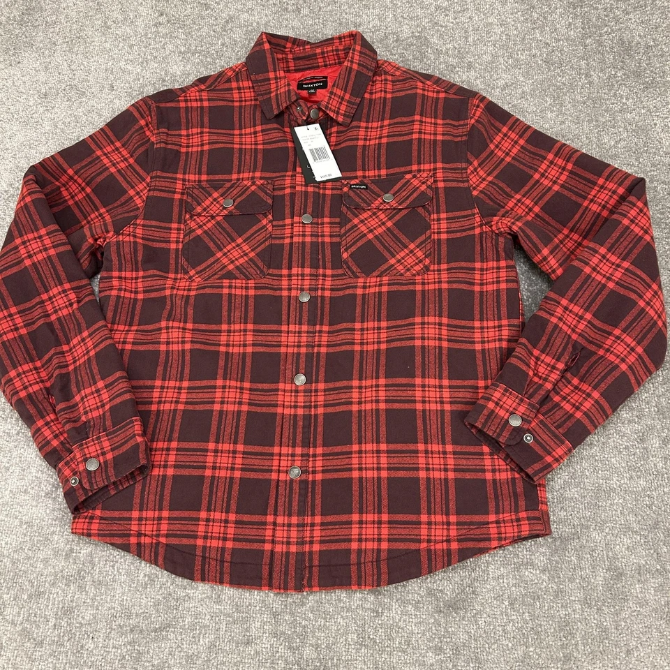 Brixton Bowery Lined Flannel Shirt Jacket Mens Medium Red Plaid Quilted Shacket - Image 1 of 4