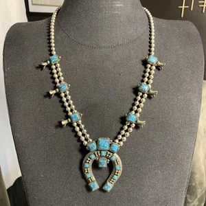 "Collar de Colección Disfraz Sancrest Flor de Calabaza Imitación Turquesa Suroeste 30""" - Imagen 1 de 9