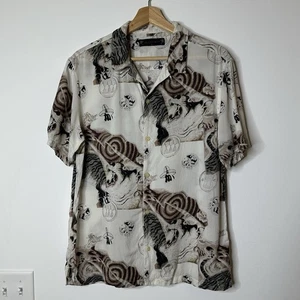 Camisa Allsaints Talla M “Akita” Manga Corta Hawaiana Floral Tigre Bestia Crema - Imagen 1 de 6
