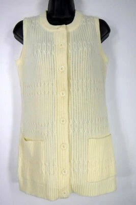 Chaleco Suéter Vintage Años 70 Acrílico Tejido con Cable Crema por Tavvi Boho Mod Foto 1 de 4