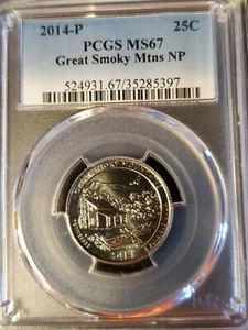 2014-P Great Smoky Mountain NP Quarter 25c PCGS MS67 - Picture 1 of 4