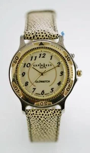 L A Express Watch Mens Stainless Silver Gold Beige Spotted Leather Light Quartz - Picture 1 of 3