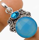 Natural Aquamarine Chalcedony & Topaz 925 Sterling Silver Pendant Jewelry NW14-9