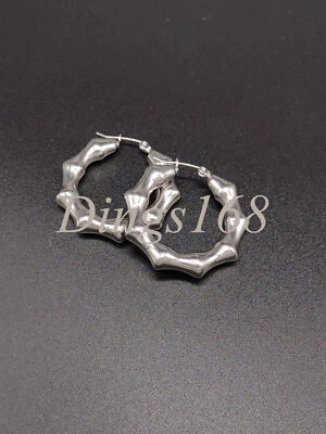 Гипоаллергенные круглые серьги-кольца из белого золота 18 карат с бамбуковым соединением 38 мм 6 мм - Изображение 1 из 2