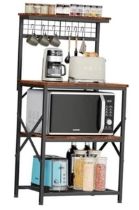 Kitchen Bakers Rack with Hutch, Coffee Bar Station 4 Tiers, Rustic Brown - Picture 1 of 7