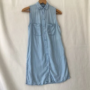 Denim Co Womens Blue Sleeveless Button Up Tunic Shirt Size 8 Side Slit - Picture 1 of 6