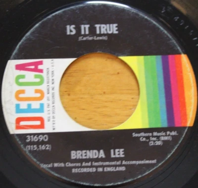 BRENDA LEE JUST BEHIND THE RAINBOW 45RPM 7" JUKEBOX RECORD G+ DECCA Foto 1 de 4
