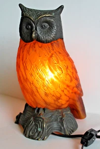 Vintage 1996 Tin Chi Owl Table Accent Lamp Amber Glass by Andrea Sadek 9.25" - Picture 1 of 10