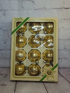 Vintage 12 Pirámides Rauch Oro Bola Vidrio Adornos Navidad en Caja 2.5" 827c - Imagen 1 de 13