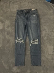 American Eagle Mom Straight Jeans Womens Size 10 LONG Distressed Full Length - Picture 1 of 4