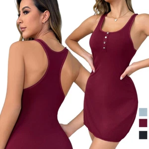 Women's Cami Bodycon Slip Tank Top Mini Dress Casual Wear Ladies Short Dress US - Picture 1 of 77
