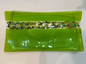 Signed Artisan Fused Confetti Platter Glass Dish  Charcuterie 13” Wide Bubbles - Picture 1 of 7
