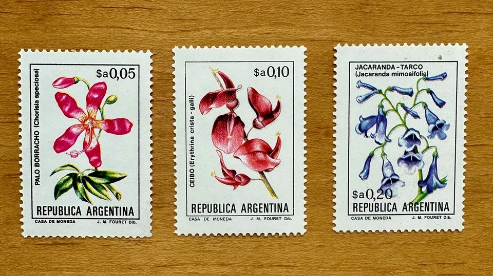 Estampillas de Argentina Scott #1429-31 flores de los años 80 MNH Foto 1 de 1