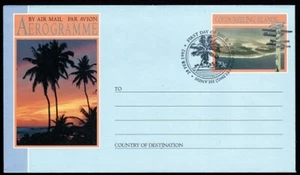 1992 Cocos Keeling Islands - 70c Palms and Beach at Sunset Aerogramme FDI - Bild 1 von 2