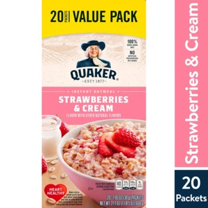 Quaker Oats Instant Oatmeal Strawberry & Cream 1.1 Oz 20 Packets Free Shipping - Picture 1 of 12