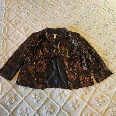 Kim Rogers Imitación Piel de Serpiente Metálica Marrón Chaqueta Abierta Almohadillas para el Hombro Talla 14 Foto 1 de 4