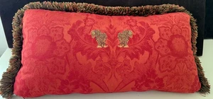 High End Designer Red Damask Throw Pillow with TIgers and Brush Trim ZZ574 - Picture 1 of 7